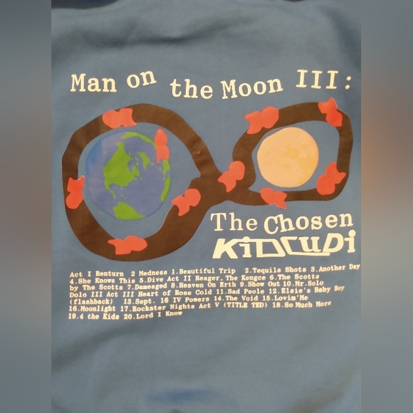 KID CUDI Man on the Moon 3 The Chosen  Cotton Blue Heavy Sweatshirt print Hoodie - Picture 11 of 13